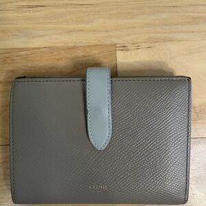 Celine Small Strap Wallet — Gray with Light Blue Strap